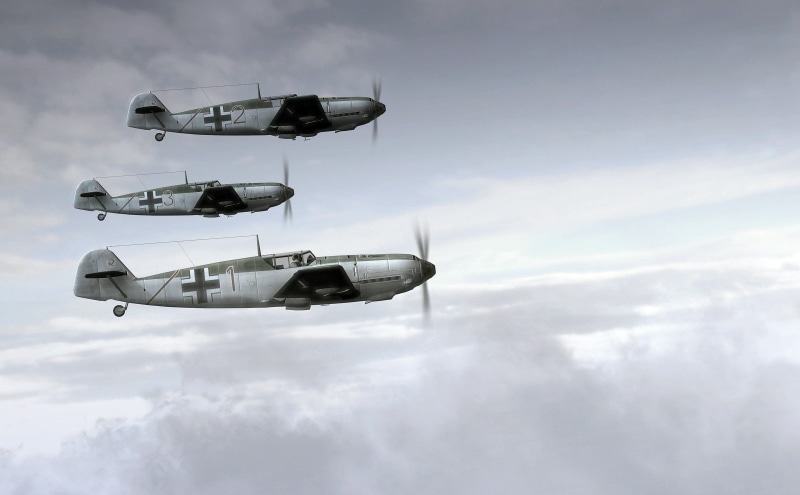 outdoors, fighter plane, mid-air, transportation, low angle view, airplane, 720P, on the move, mode of transportation, no people, cloud - sky, Germany