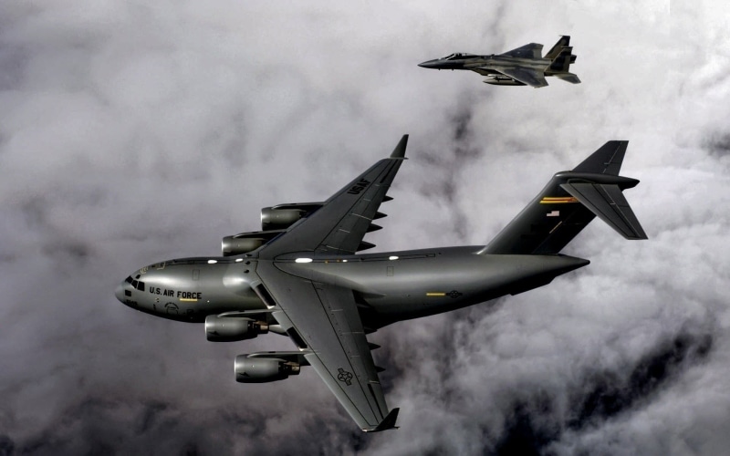 cloud - sky, two, airplane, plane, low angle view, motion, aerobatics, C-17 Globmaster, mode of transportation, fighter plane, air vehicle, nature, smoke - physical structure