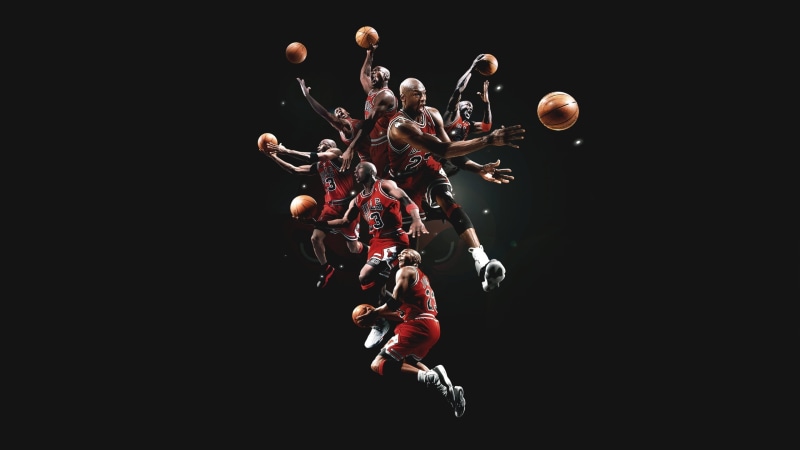 copy space, Legend, large group of people, young men, Chicago Bulls, people, Michael Jordan, fun, indoors, black Background, mid adult men, isolated, mid adult