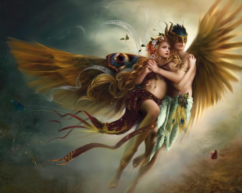 pictures, mask, angel, 720P, fantasy, desktop, angels, painting, harpy, girl, love, girls, mood