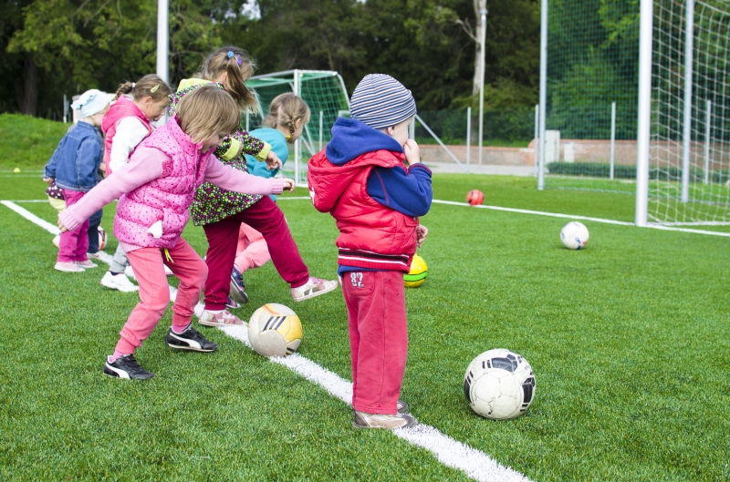 kids, grass, sports, kicking, 5K, toddler, sports equipment, goals, sport, soccer, ball, green, game, playing, wear, day, field, fun, people, females