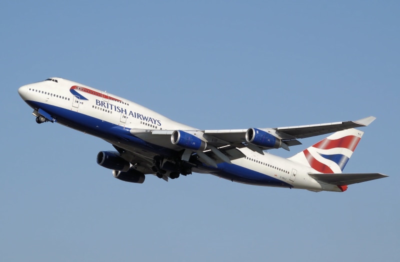 british airways, takeoff, airshow, plane, commercial, side view, fly, aircraft, jet, outdoors, nature, airplane, military airplane, single object, mode of transportation