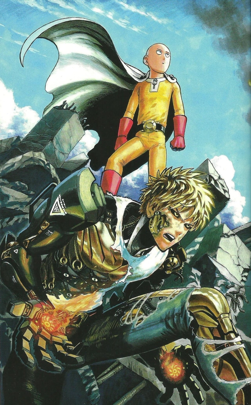 men, males, human representation, poster, sea, representation, male likeness, people, One-Punch Man, nature, punch, Genos, female likeness, art and craft