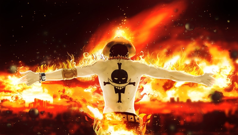 nature, flame, Anime, orange color, motion, creativity, sky, outdoors, composite image, Portgas D. Ace, One Piece, 720P, burning, human arm, arms outstretched