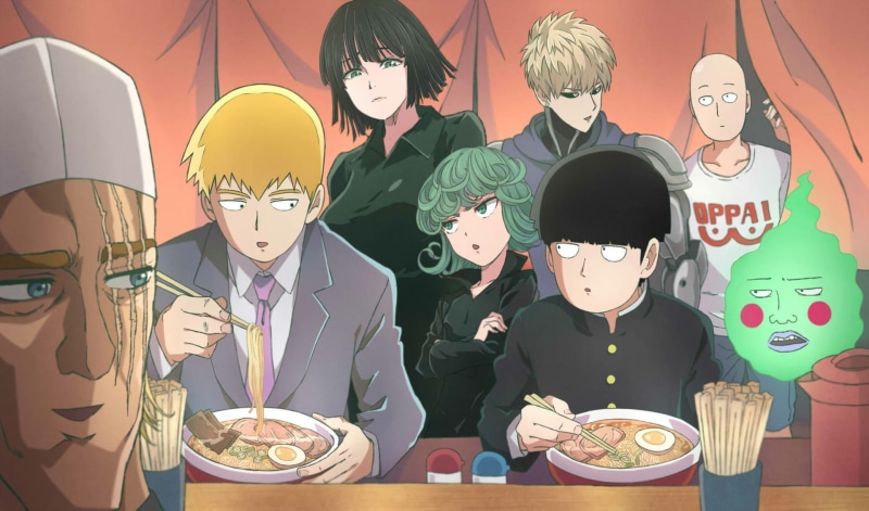 Genos (One-Punch Man), Crossover, Tatsumaki (One-Punch Man), Anime, Ekubo (Mob Psycho 100), Shigeo Kageyama, Saitama (One-Punch Man), Mob Psycho 100, King (One-Punch Man)