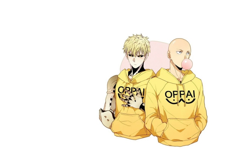 front view, waist up, cut out, copy space, One-Punch Man, studio shot, creativity, young adult, yellow, lifestyles, indoors, costume, standing, Saitama