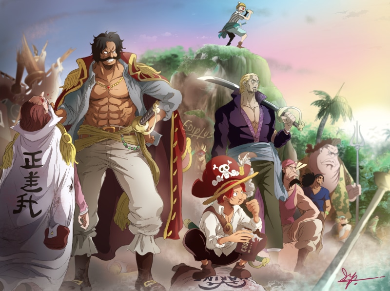 Rayleigh, anime, Roger, buggy, Shanks, One Piece, 2K