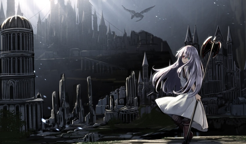 one person, castle, day, place of worship, Anime, leisure activity, lifestyles, dark theme, full length, nature, built structure, arts culture and entertainment