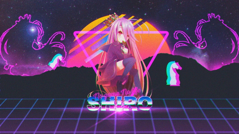 synthwave, chess, No Game No Life, Shiro (No Game No Life), vaporwave, anime girls, retro theme, 1080P, white hair