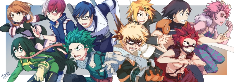 My Hero Academia, Eijiro Kirishima, Hanta Sero, Tsuyu Asui, Ochaco Uraraka, Anime, Shoto Todoroki, Izuku Midoriya, Mina Ashido, 4K, Denki Kaminari, Katsuki Bakugou