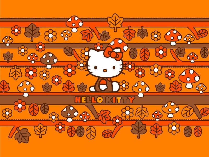 kitty, cute, hd, art, 480P, orange, Flowers, Dress, Hello Kitty, bow, hello, anime