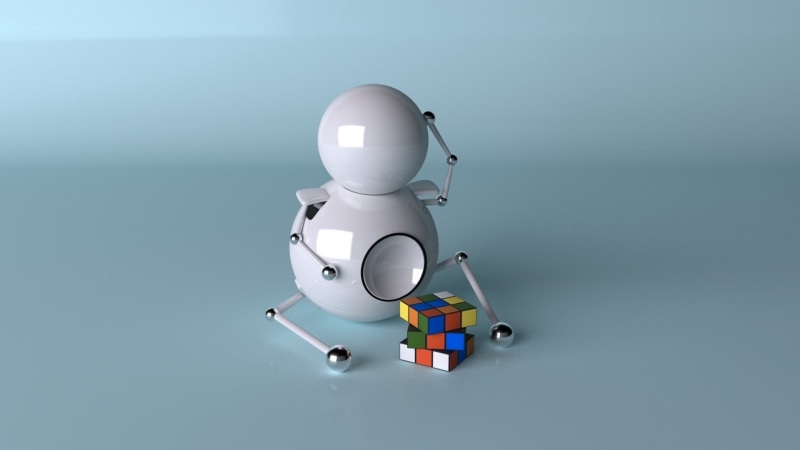 science, still life, small, robot, blue background, backgrounds, technology, isolated, fun, no people, illustration, characters, indoors, people, white