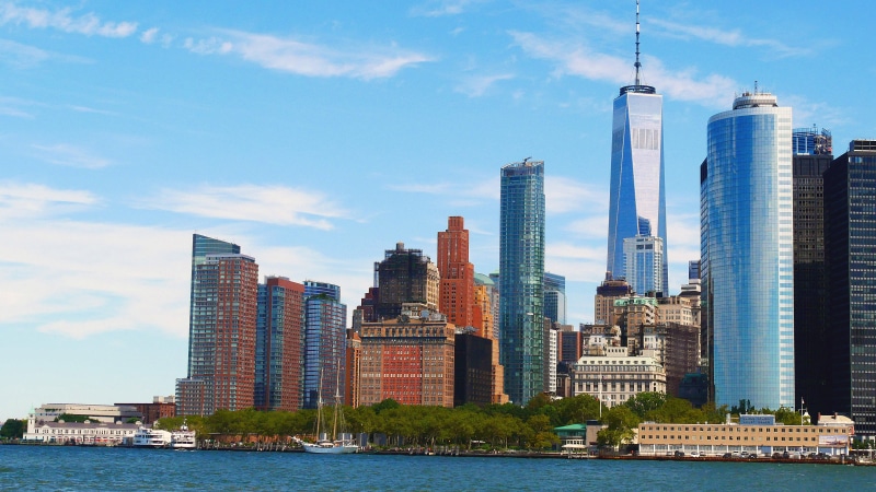 manhattan, architecture, behind, lower, no people, summer, urban center, skycraper, cityscape, office building exterior, 2K, financial district, sunny