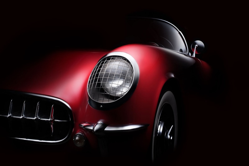 shiny, red, studio shot, transportation, red cars, mode of transportation, night, motor vehicle, dark, stationary, wheel, land vehicle, vehicle, retro styled