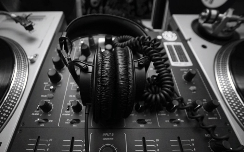 music, selective focus, audio-technica, focus on foreground, indoors, sound mixer, arts culture and entertainment, no people, black, 720P, control panel