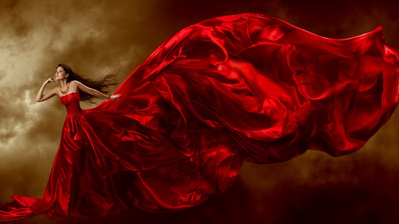 Beautiful, 4K, Posture, Hair, Art, Long, women, Red, Dress, Curls, Girl, sleeveless, s, Jewelry
