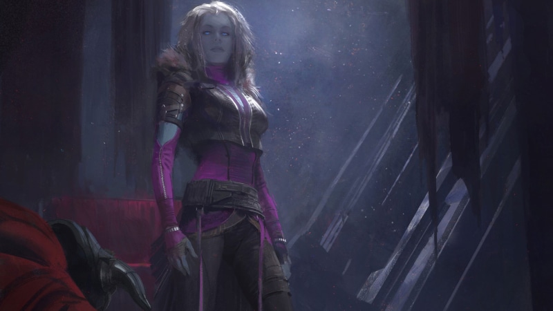Queen of the Reef, store, indoors, dark, art and craft, architecture, leather, caucasian Ethnicity, retail, woman, purple, built structure, white hair