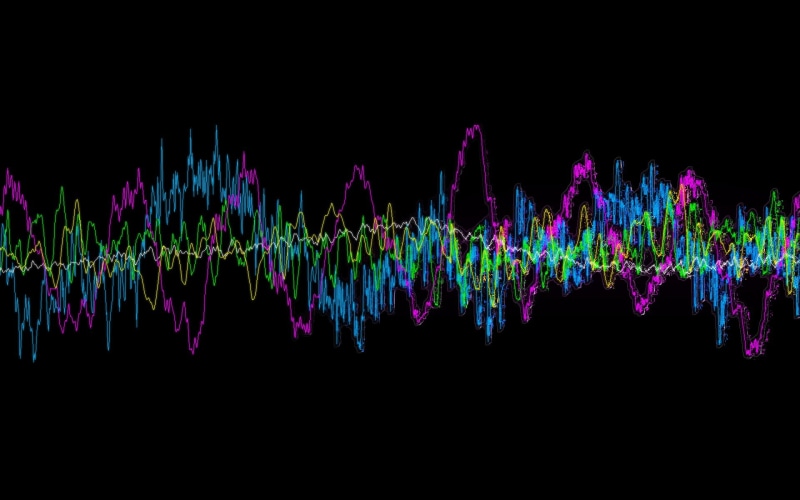 reading, colorful, purple, digital, black background, wave, illustration, sound wave, background, black, green, equalizer, sound, red, 1080P