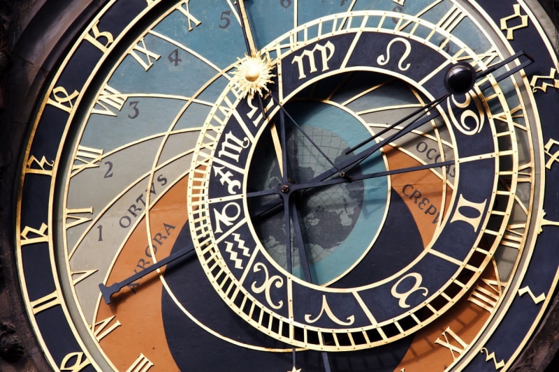 no people, mechanical, outdoors, clock tower, communication, minute hand, close-up, clock, the past, architecture, Prague, Czech Republic, space, astrology sign