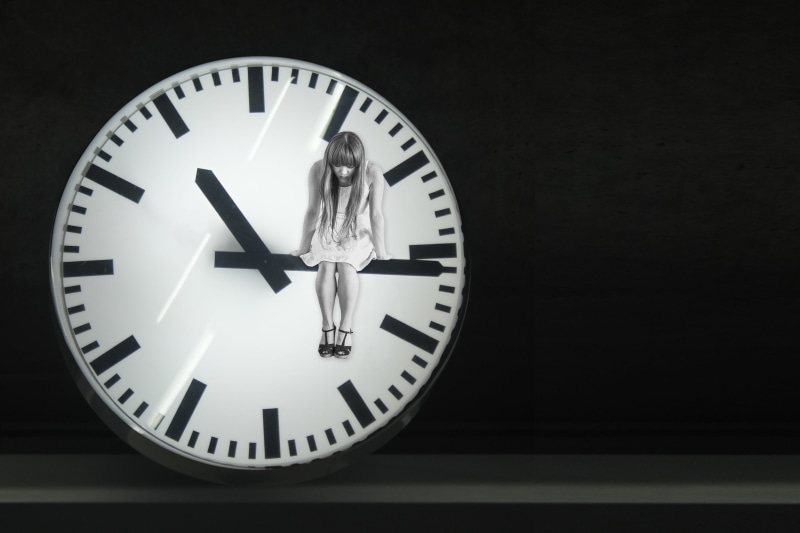 one person, clock face, photography, watch, clock, silver colored, dark, shape, circle, minute, photo montage, time, landscape, illustration, dial, second