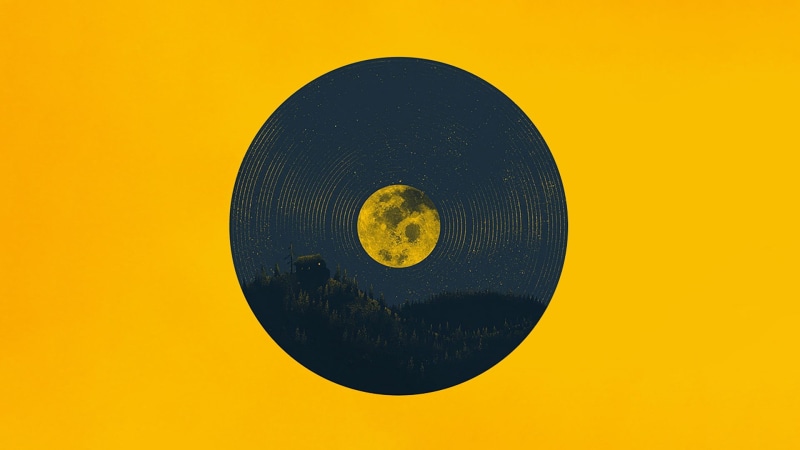 studio shot, yellow background, geometric shape, black, shape, old, record, close-up, moon, cut out, vinyl, space, no people, minimalism, sky, yellow, 1080P