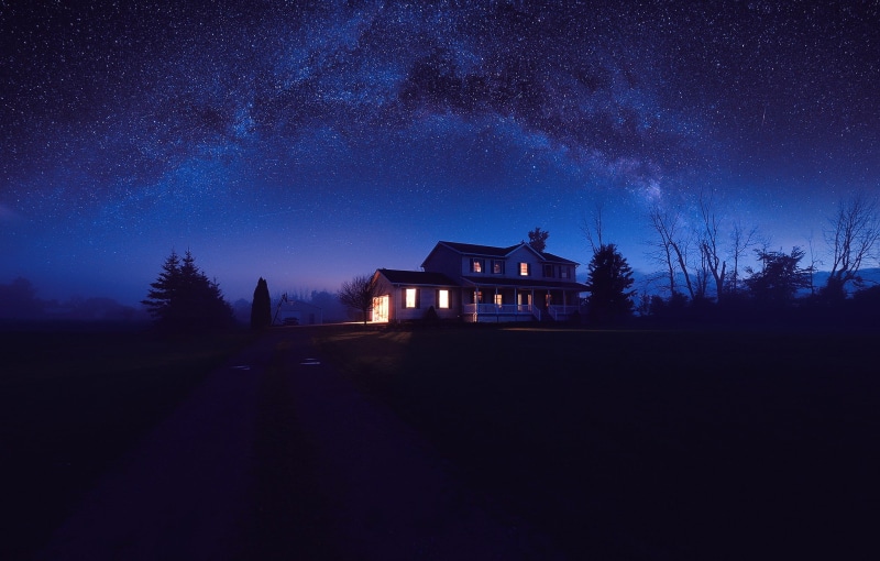 scenics - nature, building, sky, house, star trails, beauty in nature, star, star field, architecture, illuminated, built structure, dark, no people, astronomy