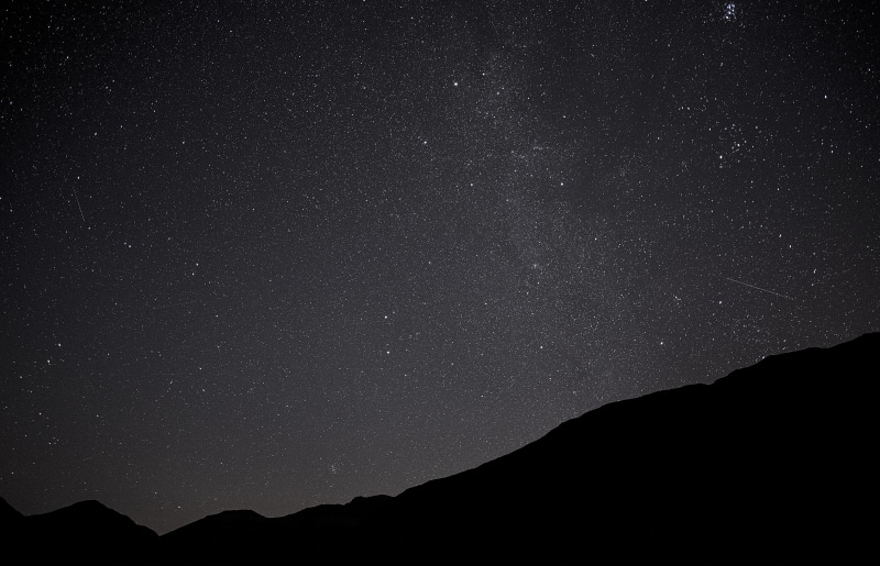 photography, tranquility, star, beauty in nature, night, low angle view, 5K, tranquil scene, galaxy, landscape, astronomy, trail, scenics, mountain, blue