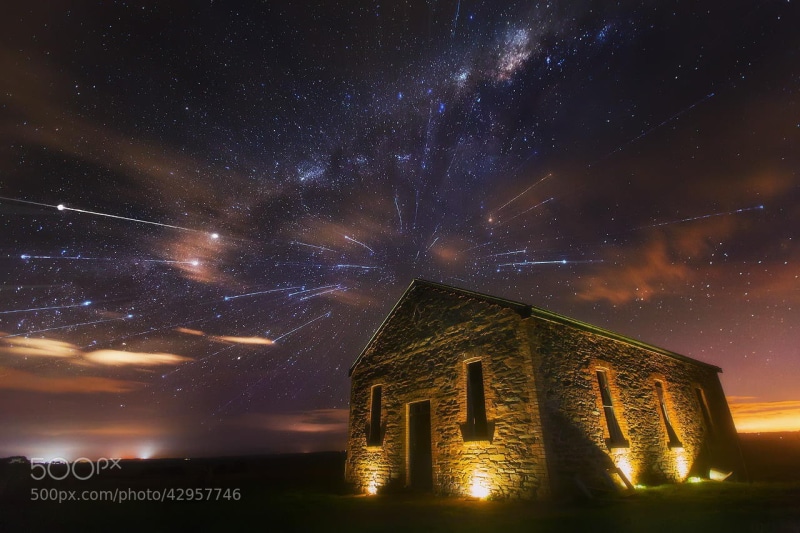 astrology, built structure, illuminated, star trails, space and astronomy, milky way, spirituality, galaxy, dark, ruins, sky, lights, cloud - sky, space