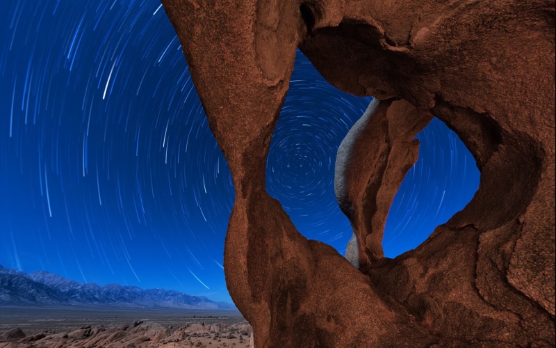 1080P, desert, star trails, landscape, rocks