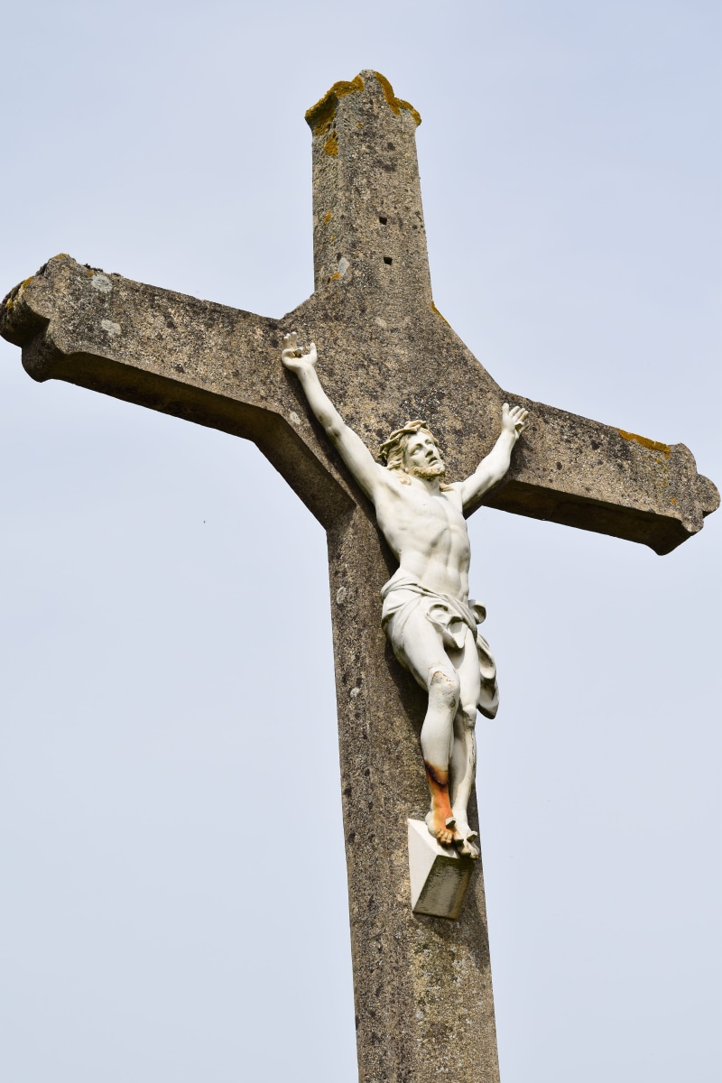 bible, jesus, no people, low angle view, day, statue, sky, resurrection, belief, god, male likeness, nature, crucifix, representation, outdoors, human representation