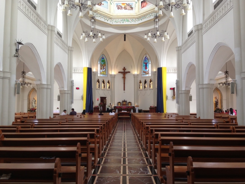 building, bench, religion, pew, catholic, architecture, christian, interior, cathedral, religious, no people, belief, faith, arch, jesus, white, day, seat