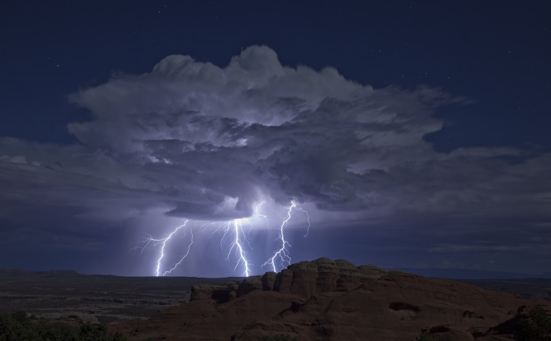 moab, land, Weather, nimbus, no people, power in nature, Storm, archesnationalpark, forked lightning, longexposure, 5K, Utah, storm cloud, Clouds, thunderstorm
