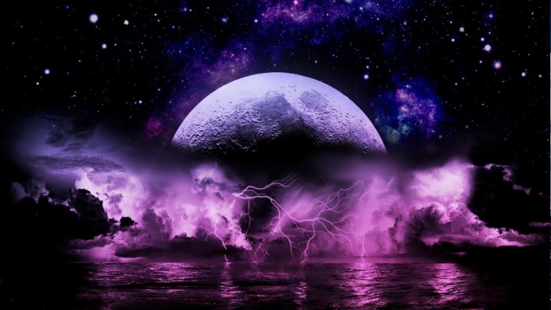 moon, purple, space, 1080P, night stars, eletric, clouds