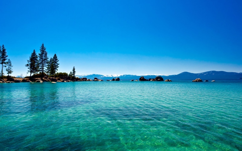tranquility, nature, blue, mountain, clear sky, official, turquoise colored, tree, idyllic, sea, scenics - nature, elementary, no people, day