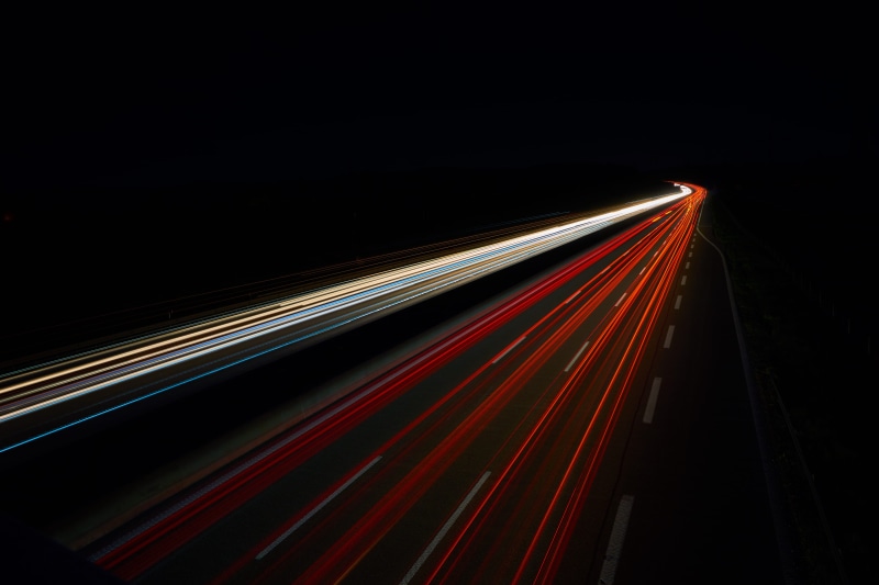 streaks, light trail, blurred motion, 5K, outdoors, mode of transportation, red, speed, traffic, movement, travel, multiple lane highway, lapse, motion