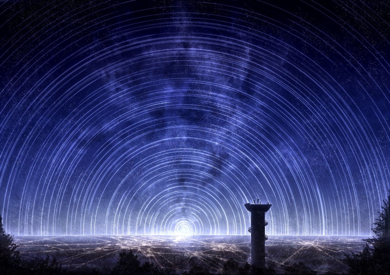 fantasy art, star trails, 1080P, city lights, digital art, night sky, night