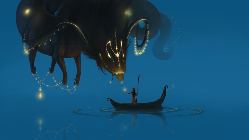 constellation, taurus, 1080P, fantasy, boat, water, light, illustration, offering, 3d and abstract