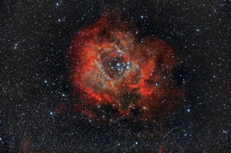 space exploration, red, mystery, galaxy, astronomy, infinity, Unicorn, science, NGC 2237, beauty, nature, constellation, 1080P, dust, sky, space, Nebula