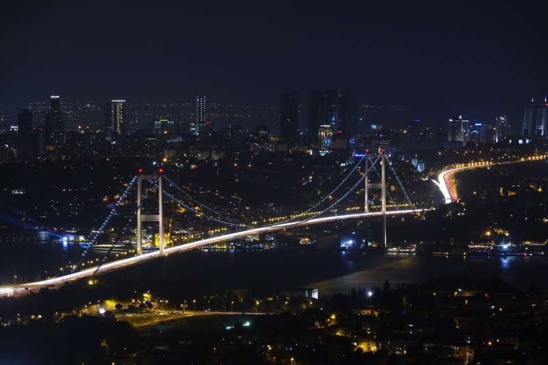 no people, architecture, building exterior, travel destinations, residential district, night, outdoors, Istanbul, sky, financial district, illuminated