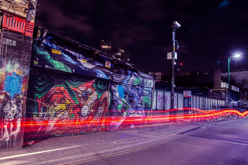 traffic, cityscape, built structure, night, street, urban Scene, building exterior, urban, graffiti, trails, street Art, sky, downtown District, transportation