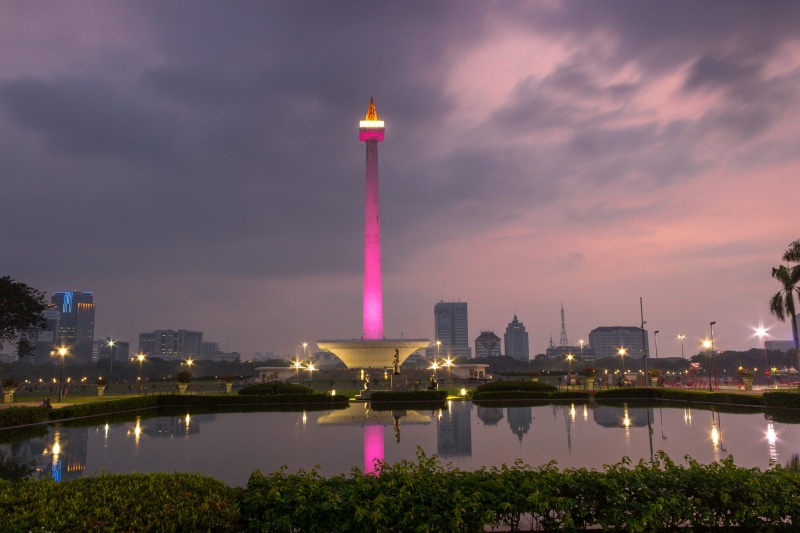 nature, building, monument, skyscraper, city, jakarta, built structure, reflection, 4K, river, illuminated, outdoors, sky, office building exterior, travel destinations