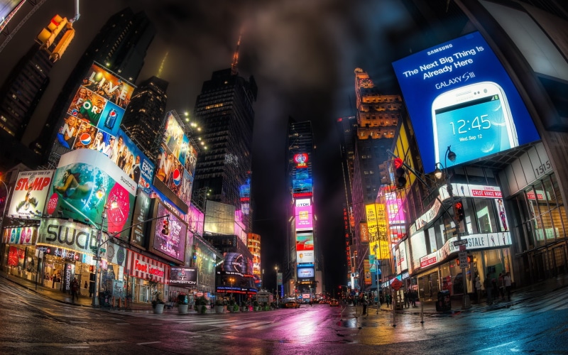 outdoors, multi colored, night, skyscraper, travel destinations, building exterior, Times Square, motion, building, city life, New York City