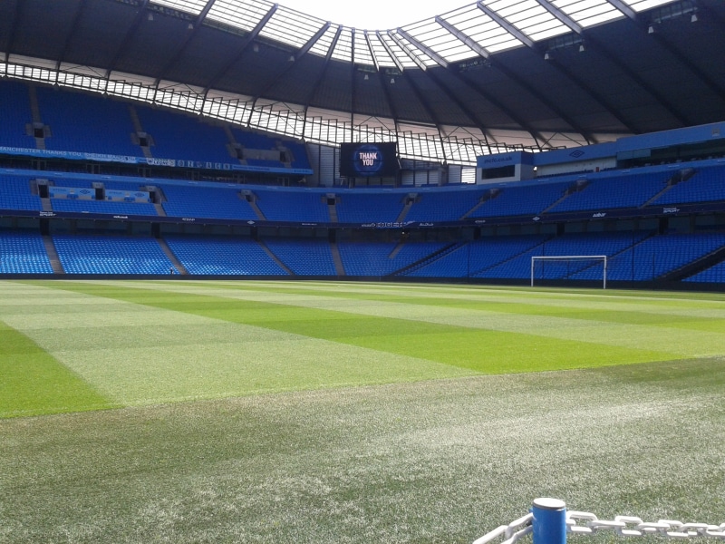 manchester city, sport, competition, absence, built structure, football stadium, soccer, playing field, goal, football, outdoors, empty, bleachers, green