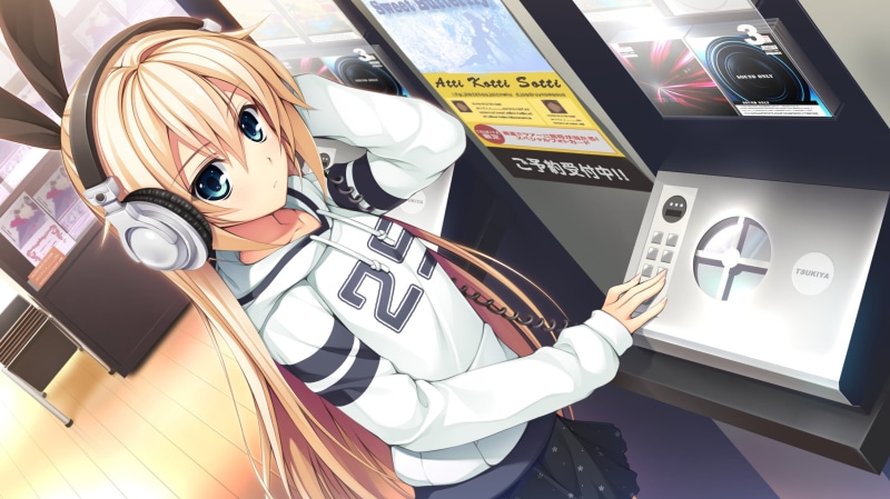 visual novel, 1080P, blonde, no people, Kurashiki Azusa, western script, high angle view, representation, number, computer, Pretty x Cation 2, still life