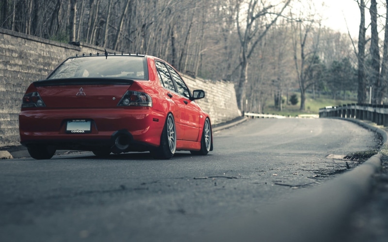 car, city, sedan, nature, Mitsubishi Lancer EVO, mode of transportation, red cars, street, speed, 720P, motor vehicle, day, the way forward, land vehicle