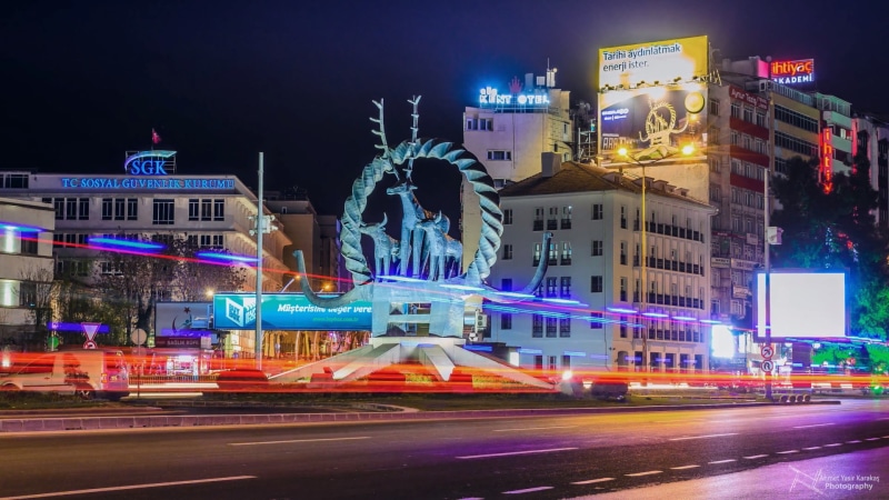 transportation, no people, illuminated, blurred motion, building, turkey, sculpture, built structure, 1080P, city street, cityscape, road, nightlife, night