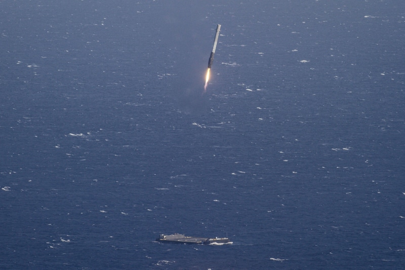 waterfront, SpaceX, outdoors, 2K, water, transportation, scenics - nature, flying, travel, high angle view, sky, air vehicle, ship, on the move, nature