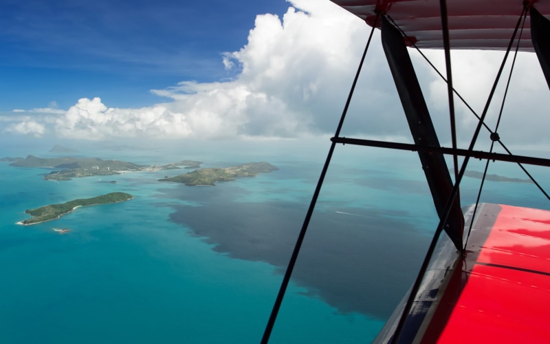 red, sky, water, tranquil scene, nature, scenics - nature, nautical vessel, turquoise colored, plane, transportation, tranquility, blue, microsoft