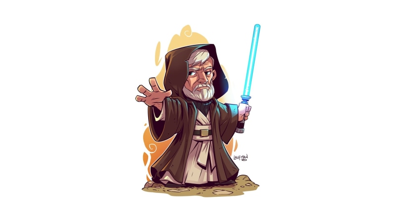 white background, Star Wars, artwork, Obi-Wan Kenobi, simple background, 1080P