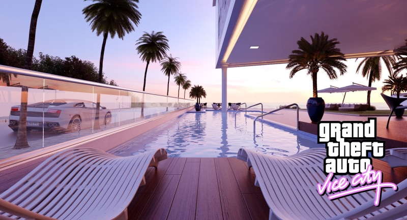 sky, tourist resort, architecture, luxury, vice, city, grand, day, car, water, sea, no people, chair, outdoors, theft, built structure, seat, tree, poolside